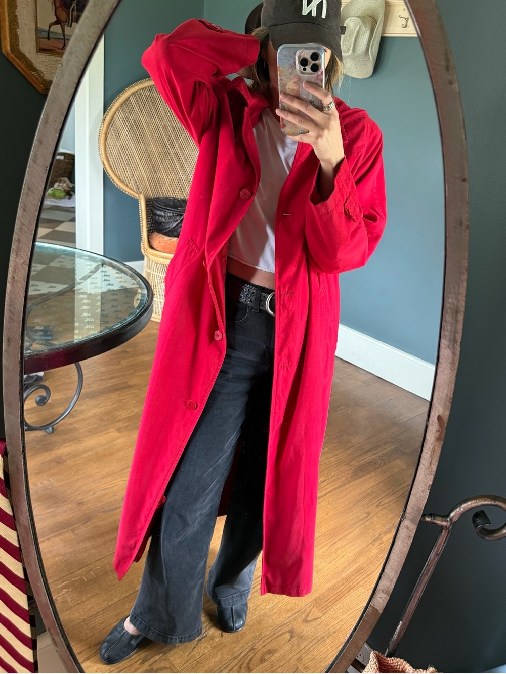 Kristen Blake long duster red trench Coat raincoat jacket sz 10 / medium - Picture 4 of 10